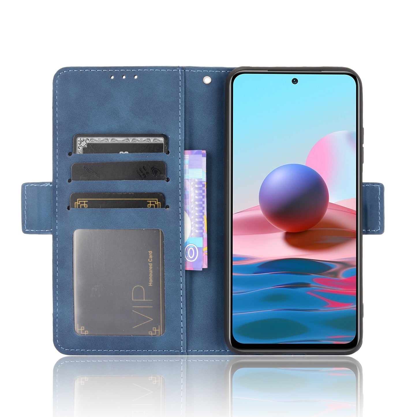 Xiaomi Redmi Note 10S Skin Feel PU Leather Wallet Phone Case with Card Slots, Cash Pocket, Magnetic Closure, Built-In Stand, Full Protection TPU Cover