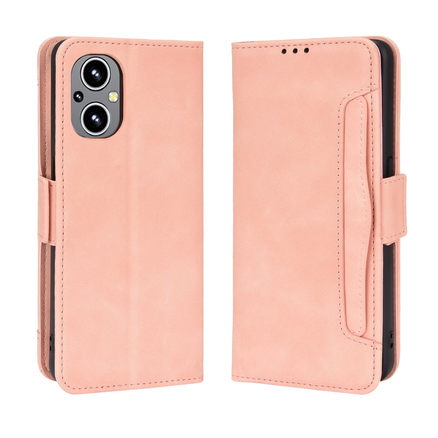 OPPO Reno8 Lite 5G Skin Feel PU Leather Wallet Phone Case with Card Slots, Cash Pocket, Magnetic Closure, Built-In Stand, Full Protection TPU Cover