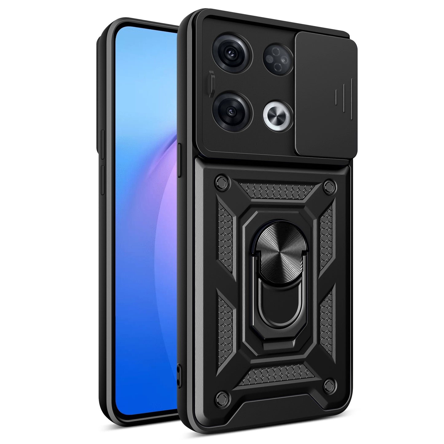 OPPO Reno8 Pro+ 5G Sliding Camera Cover Magnetic Ring Stand Shockproof TPU + PC Protective Phone Case