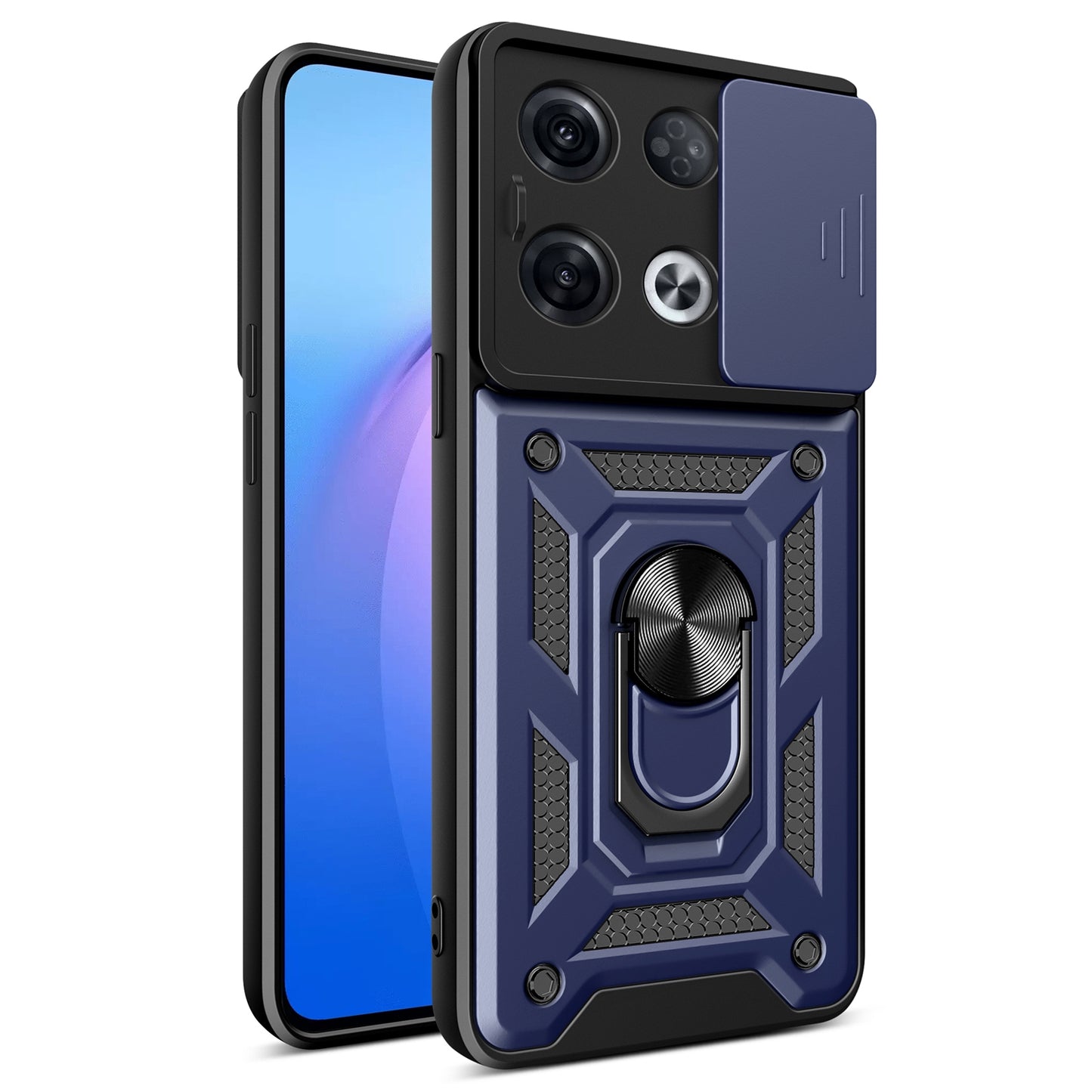 OPPO Reno8 Pro+ 5G Sliding Camera Cover Magnetic Ring Stand Shockproof TPU + PC Protective Phone Case