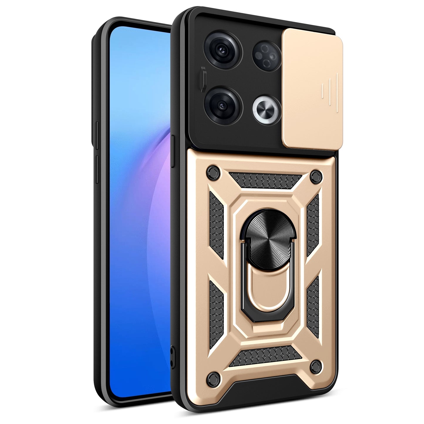 OPPO Reno8 Pro+ 5G Sliding Camera Cover Magnetic Ring Stand Shockproof TPU + PC Protective Phone Case