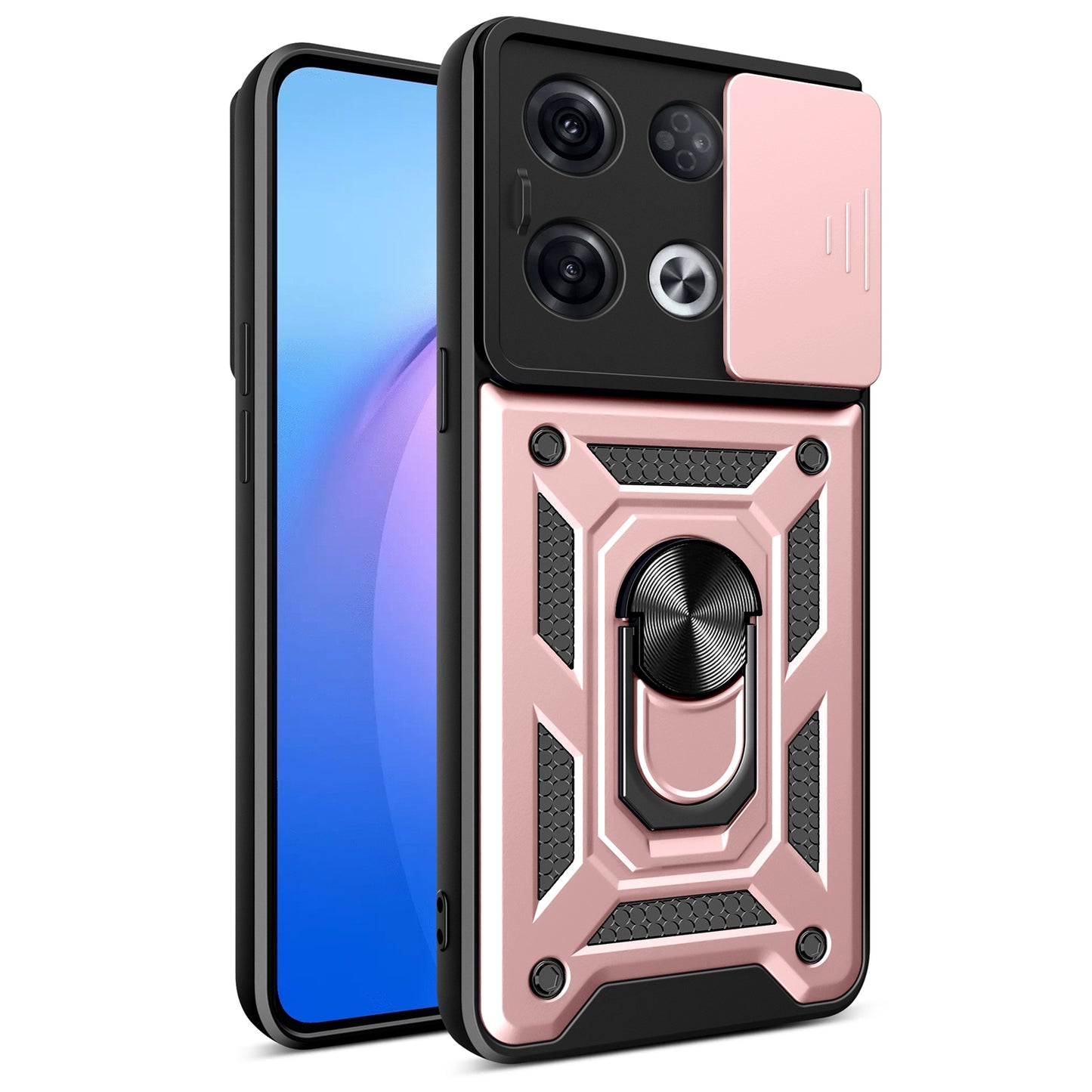 OPPO Reno8 Pro+ 5G Sliding Camera Cover Magnetic Ring Stand Shockproof TPU + PC Protective Phone Case