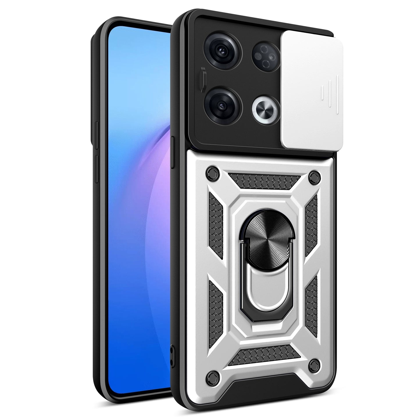 OPPO Reno8 Pro+ 5G Sliding Camera Cover Magnetic Ring Stand Shockproof TPU + PC Protective Phone Case