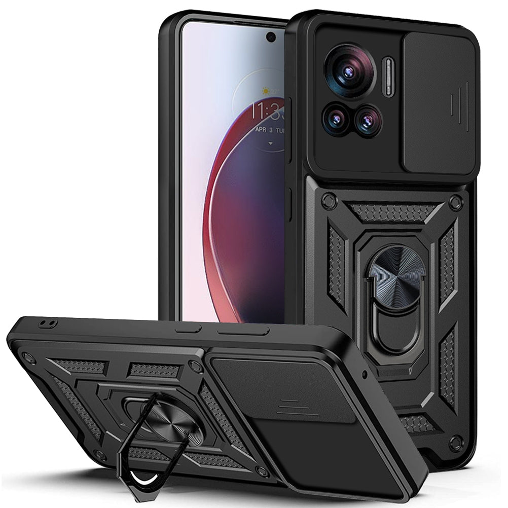 Motorola Edge 30 Ultra Sliding Camera Cover Magnetic Ring Stand Shockproof TPU + PC Protective Phone Case