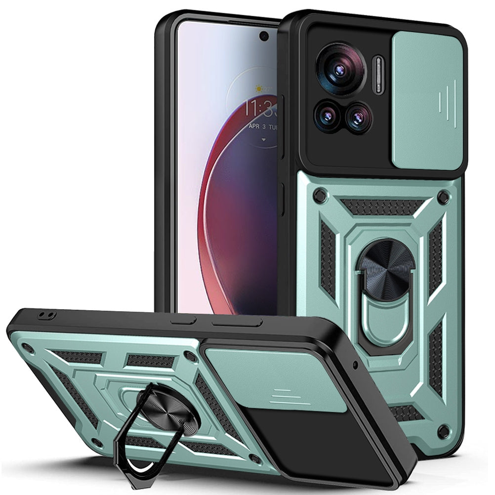 Motorola Edge 30 Ultra Sliding Camera Cover Magnetic Ring Stand Shockproof TPU + PC Protective Phone Case
