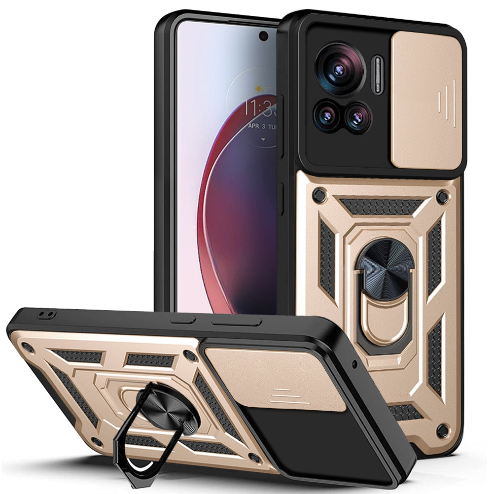 Motorola Edge 30 Ultra Sliding Camera Cover Magnetic Ring Stand Shockproof TPU + PC Protective Phone Case