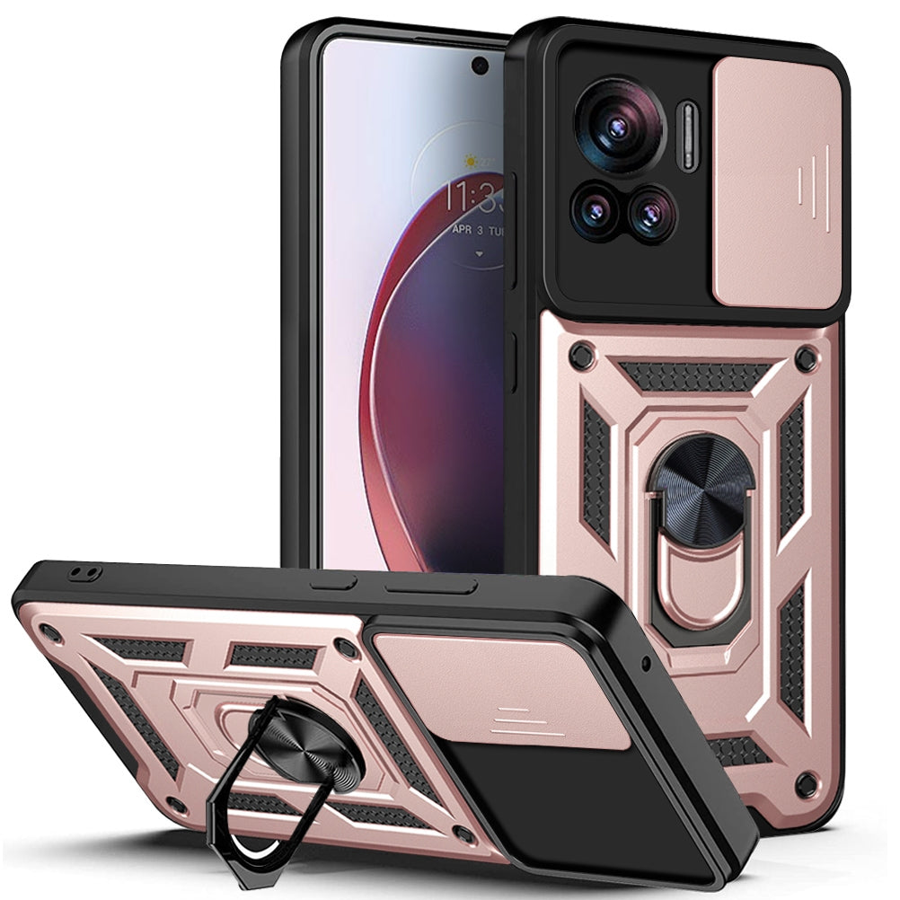 Motorola Edge 30 Ultra Sliding Camera Cover Magnetic Ring Stand Shockproof TPU + PC Protective Phone Case
