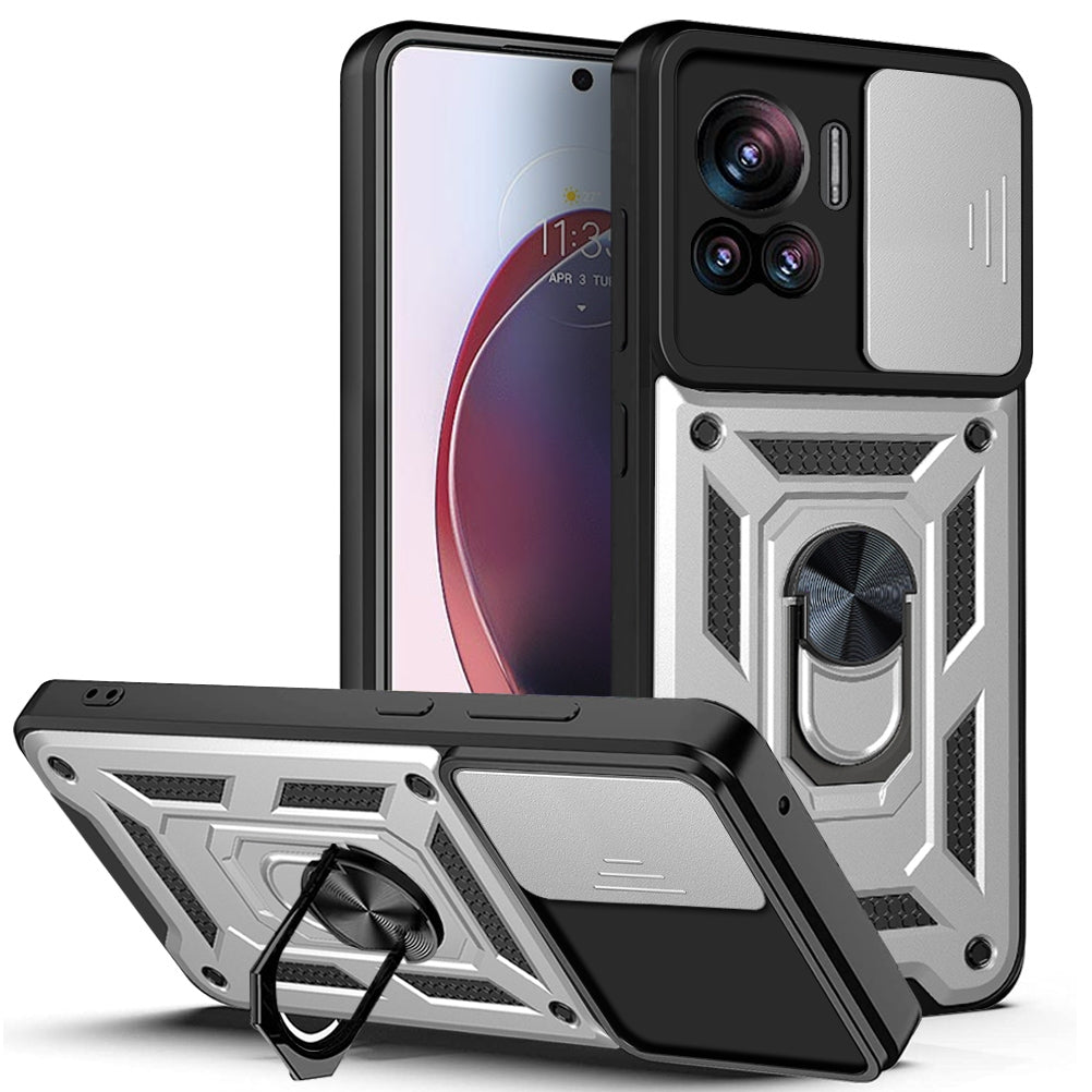 Motorola Edge 30 Ultra Sliding Camera Cover Magnetic Ring Stand Shockproof TPU + PC Protective Phone Case
