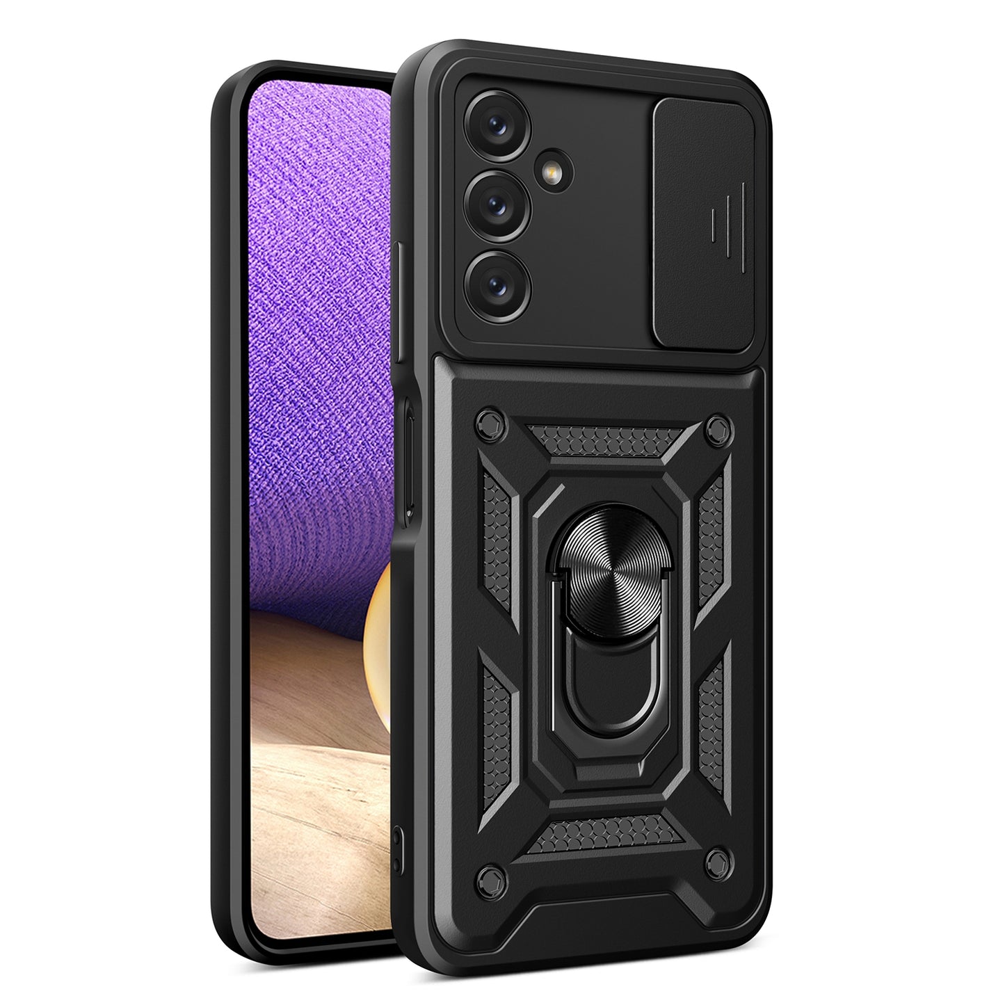 Samsung Galaxy A14 5G Sliding Camera Cover Magnetic Ring Stand Shockproof TPU + PC Protective Phone Case