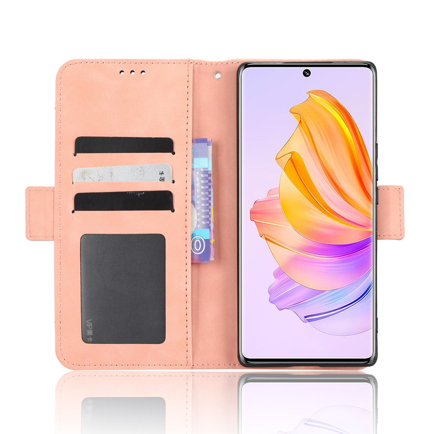 Honor 80 SE 5G Skin Feel PU Leather Wallet Phone Case with Card Slots, Cash Pocket, Magnetic Closure, Built-In Stand, Full Protection TPU Cover