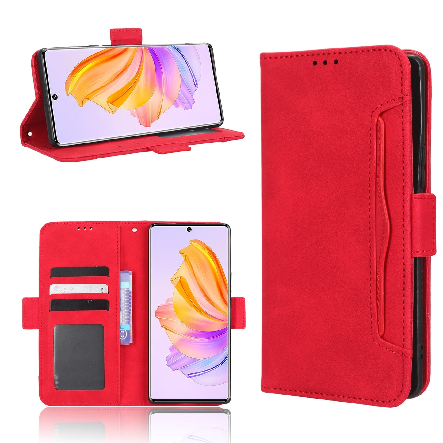 Honor 80 SE 5G Skin Feel PU Leather Wallet Phone Case with Card Slots, Cash Pocket, Magnetic Closure, Built-In Stand, Full Protection TPU Cover