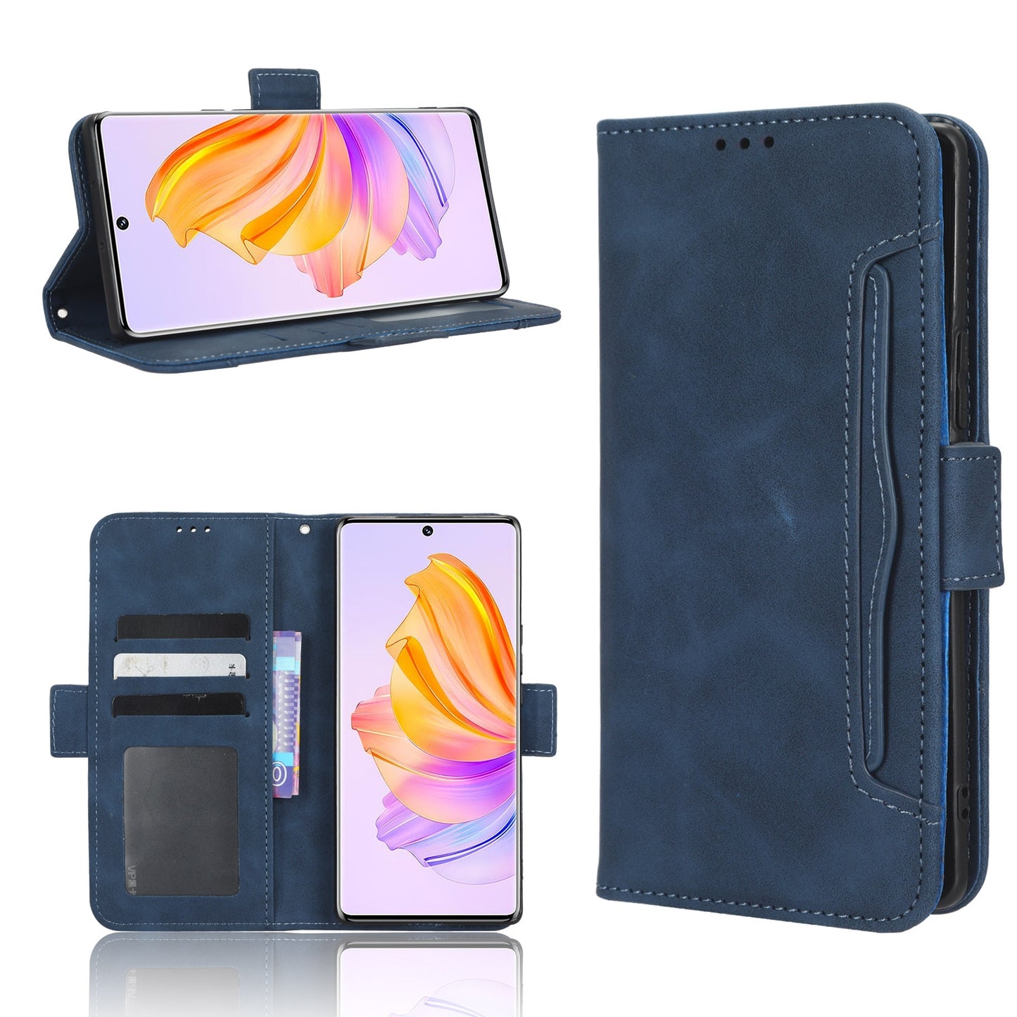 Honor 80 SE 5G Skin Feel PU Leather Wallet Phone Case with Card Slots, Cash Pocket, Magnetic Closure, Built-In Stand, Full Protection TPU Cover