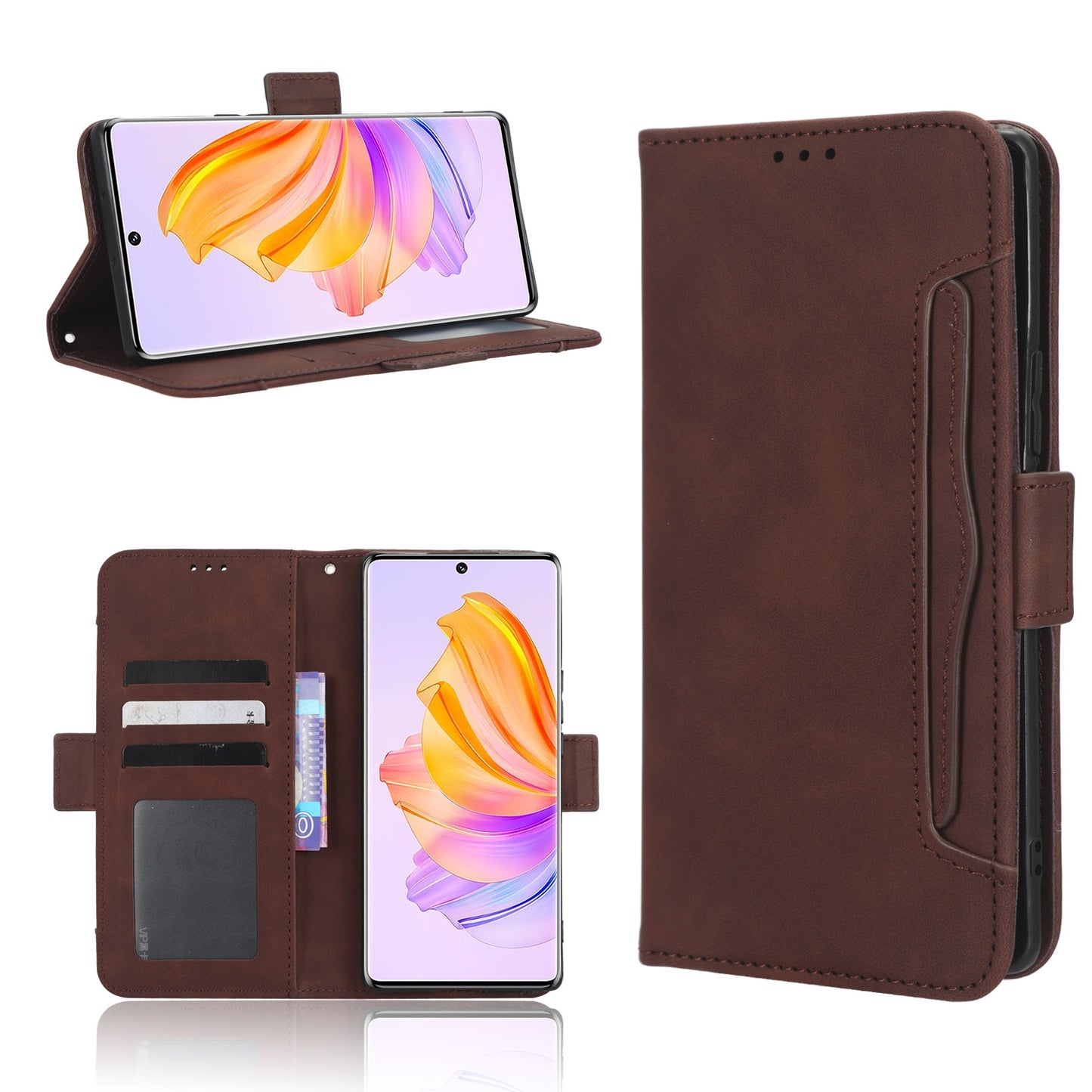 Honor 80 SE 5G Skin Feel PU Leather Wallet Phone Case with Card Slots, Cash Pocket, Magnetic Closure, Built-In Stand, Full Protection TPU Cover