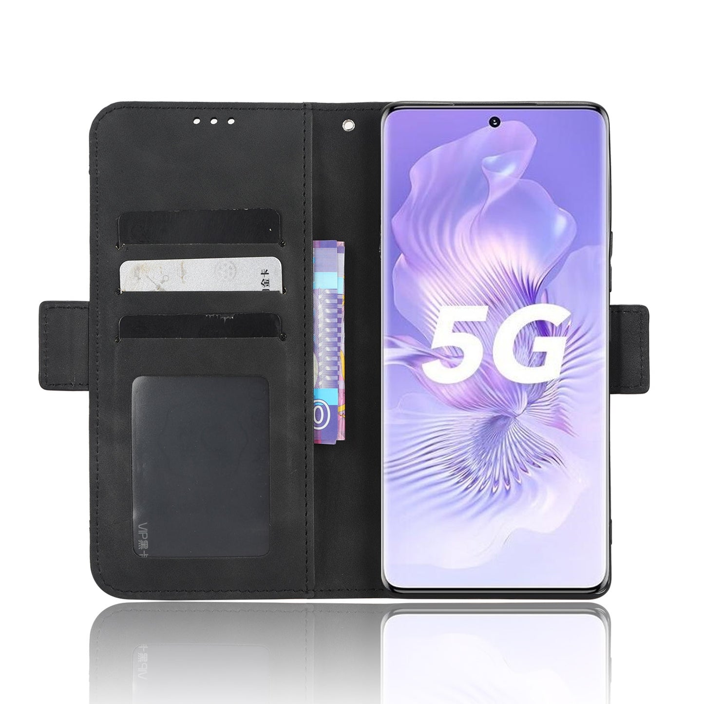 Honor 80 5G Skin Feel PU Leather Wallet Phone Case with Card Slots, Cash Pocket, Magnetic Closure, Built-In Stand, Full Protection TPU Cover