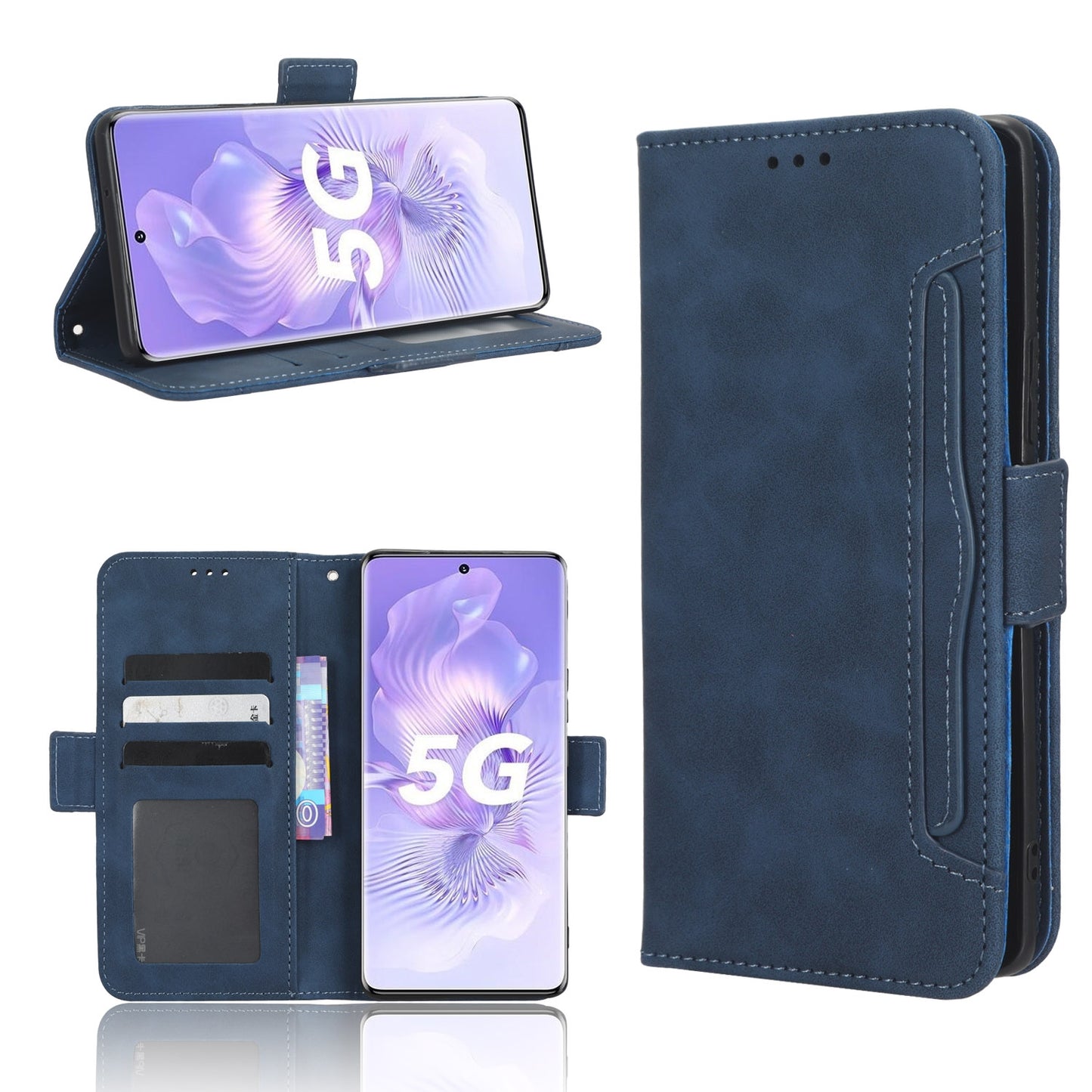 Honor 80 5G Skin Feel PU Leather Wallet Phone Case with Card Slots, Cash Pocket, Magnetic Closure, Built-In Stand, Full Protection TPU Cover