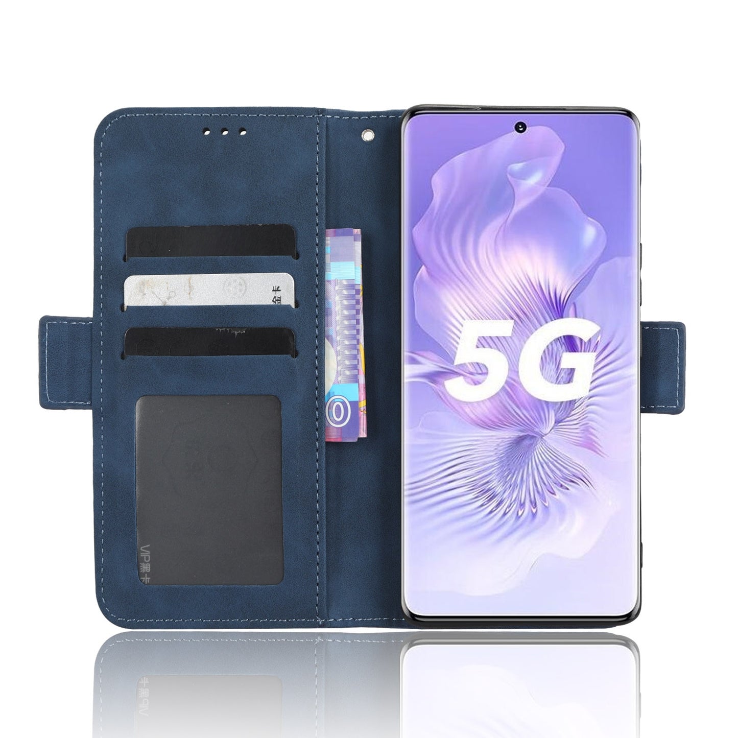Honor 80 5G Skin Feel PU Leather Wallet Phone Case with Card Slots, Cash Pocket, Magnetic Closure, Built-In Stand, Full Protection TPU Cover
