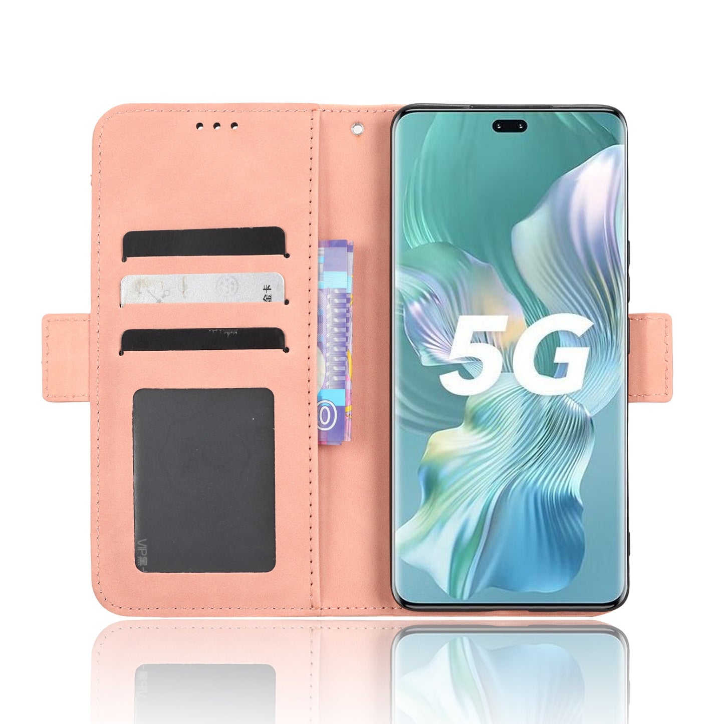 Honor 80 Pro 5G Skin Feel PU Leather Wallet Phone Case with Card Slots, Cash Pocket, Magnetic Closure, Built-In Stand, Full Protection TPU Cover