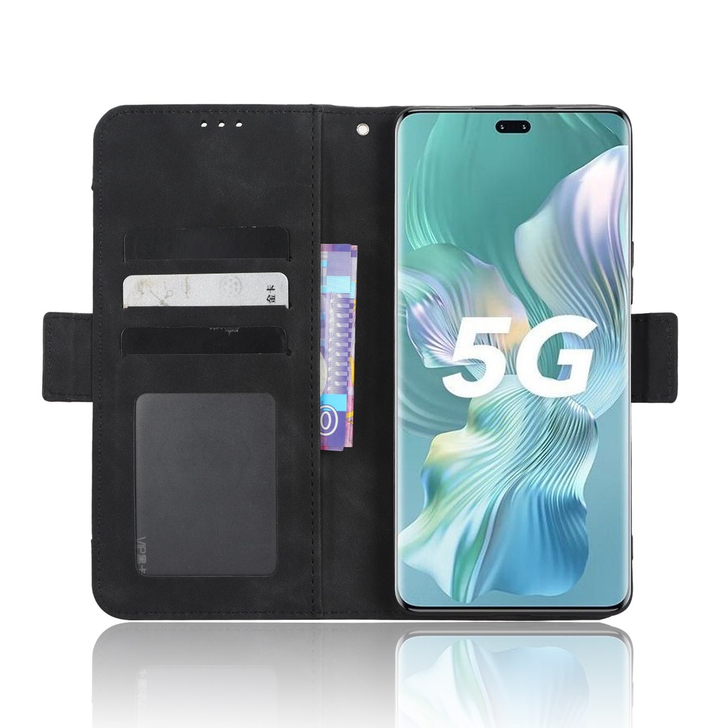 Honor 80 Pro 5G Skin Feel PU Leather Wallet Phone Case with Card Slots, Cash Pocket, Magnetic Closure, Built-In Stand, Full Protection TPU Cover