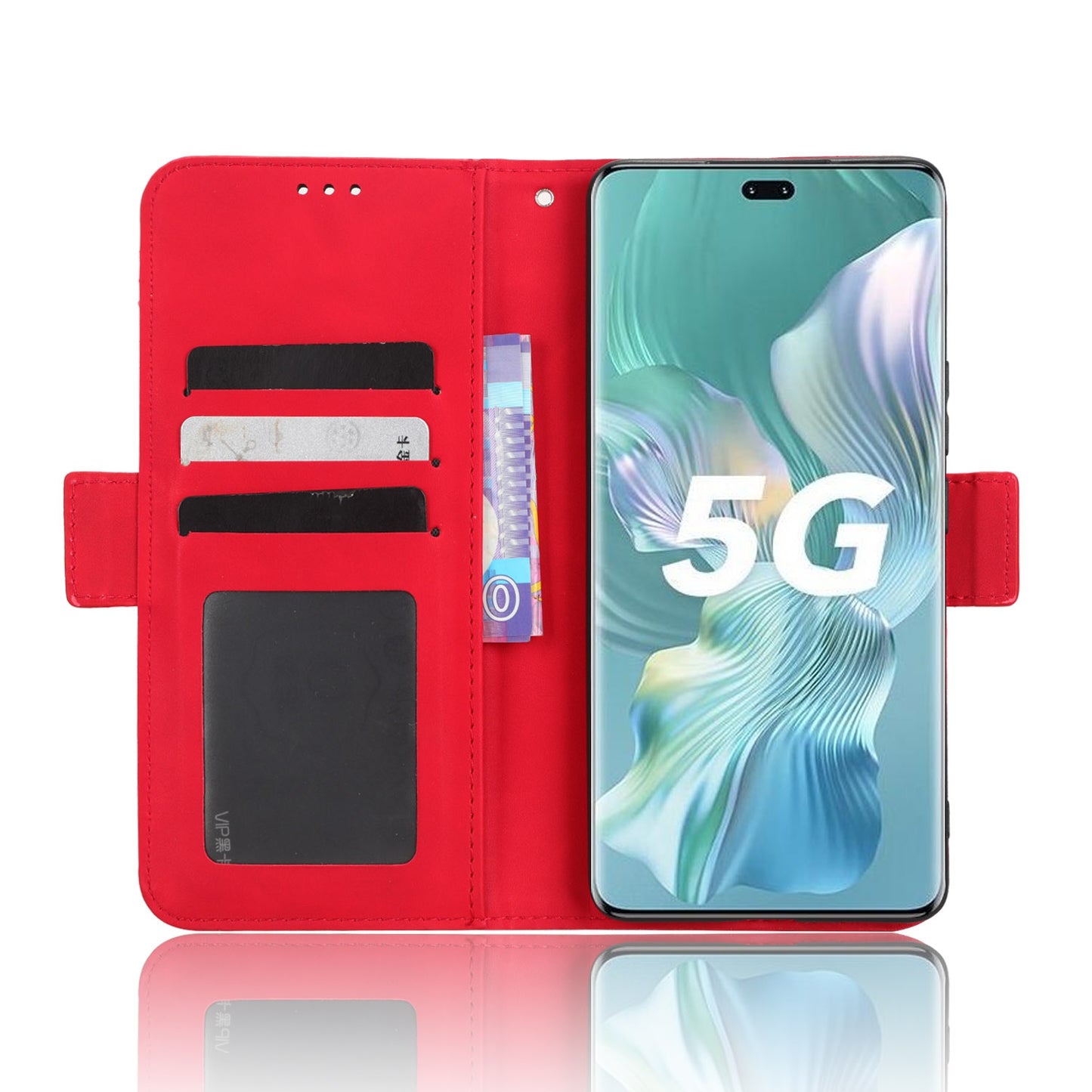 Honor 80 Pro 5G Skin Feel PU Leather Wallet Phone Case with Card Slots, Cash Pocket, Magnetic Closure, Built-In Stand, Full Protection TPU Cover
