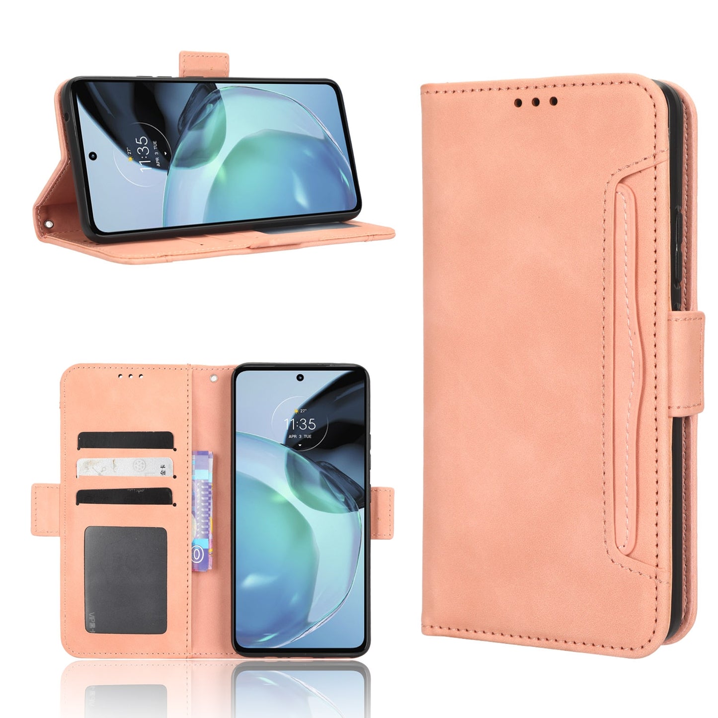 Motorola Moto G72 4G Skin Feel PU Leather Wallet Phone Case with Card Slots, Cash Pocket, Magnetic Closure, Built-In Stand, Full Protection TPU Cover