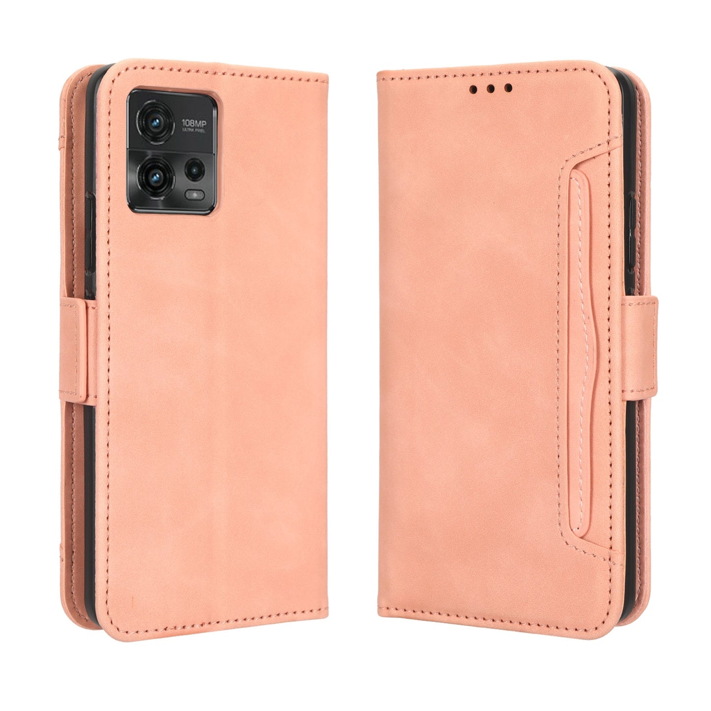Motorola Moto G72 4G Skin Feel PU Leather Wallet Phone Case with Card Slots, Cash Pocket, Magnetic Closure, Built-In Stand, Full Protection TPU Cover