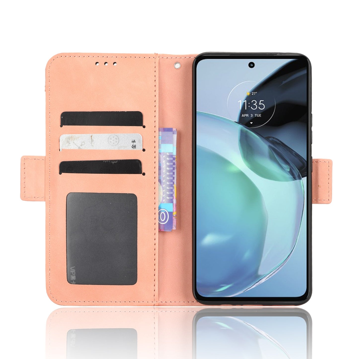 Motorola Moto G72 4G Skin Feel PU Leather Wallet Phone Case with Card Slots, Cash Pocket, Magnetic Closure, Built-In Stand, Full Protection TPU Cover