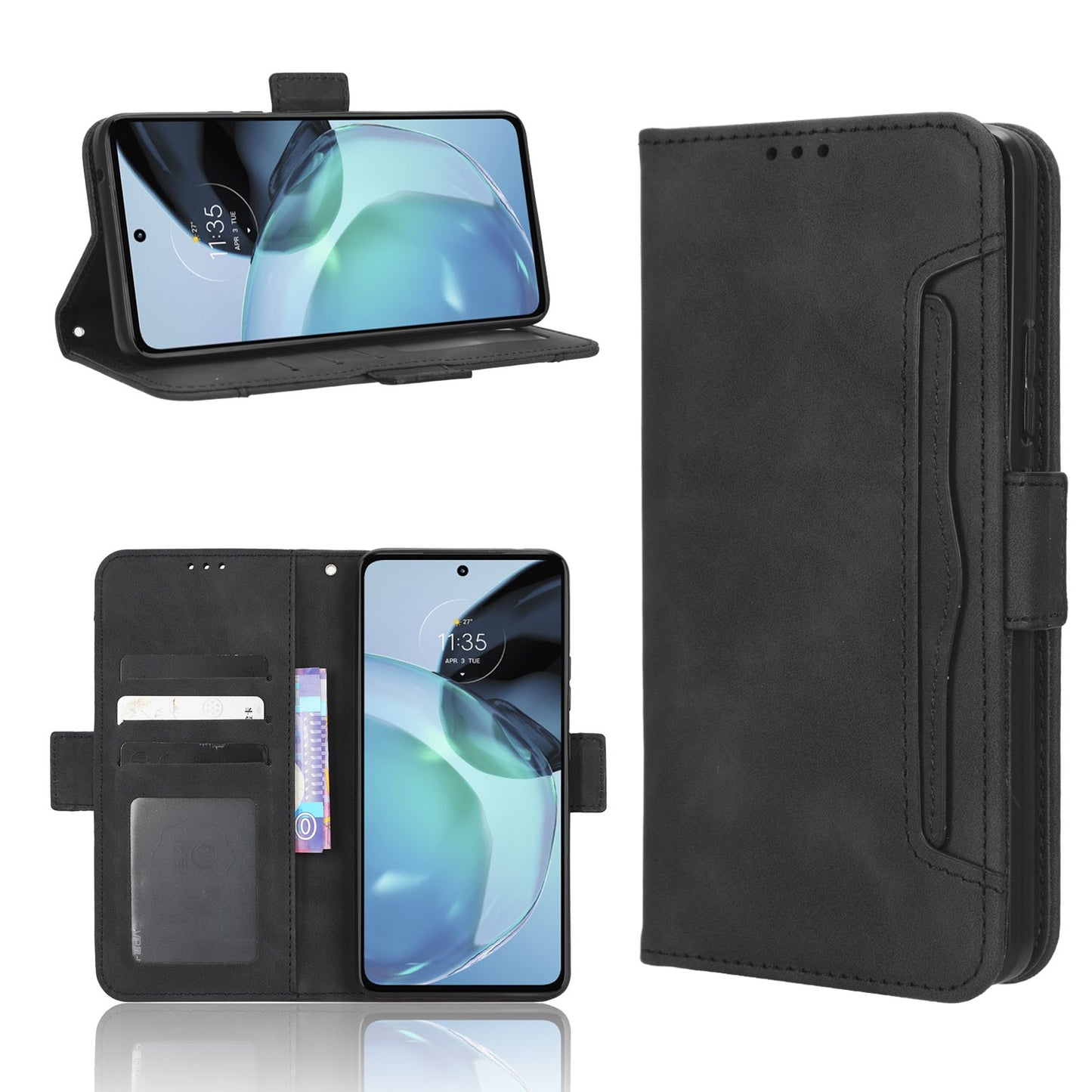 Motorola Moto G72 4G Skin Feel PU Leather Wallet Phone Case with Card Slots, Cash Pocket, Magnetic Closure, Built-In Stand, Full Protection TPU Cover