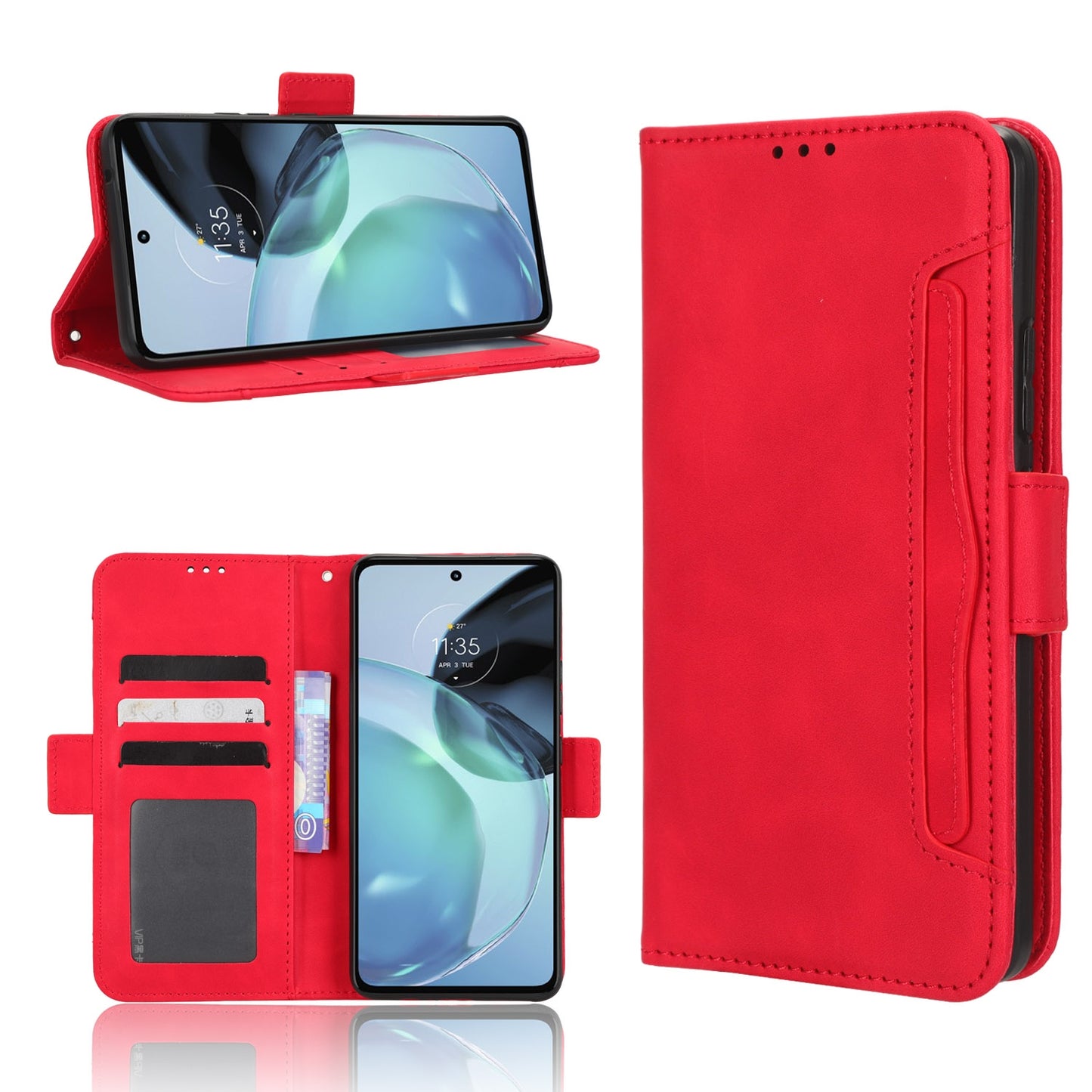 Motorola Moto G72 4G Skin Feel PU Leather Wallet Phone Case with Card Slots, Cash Pocket, Magnetic Closure, Built-In Stand, Full Protection TPU Cover
