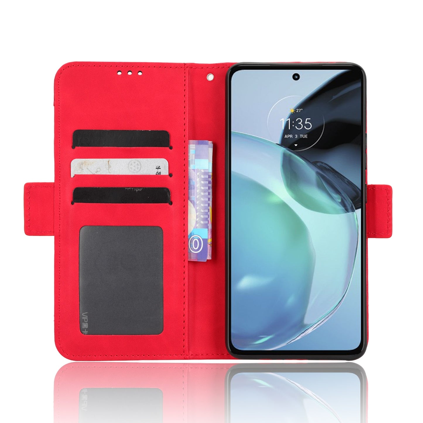 Motorola Moto G72 4G Skin Feel PU Leather Wallet Phone Case with Card Slots, Cash Pocket, Magnetic Closure, Built-In Stand, Full Protection TPU Cover