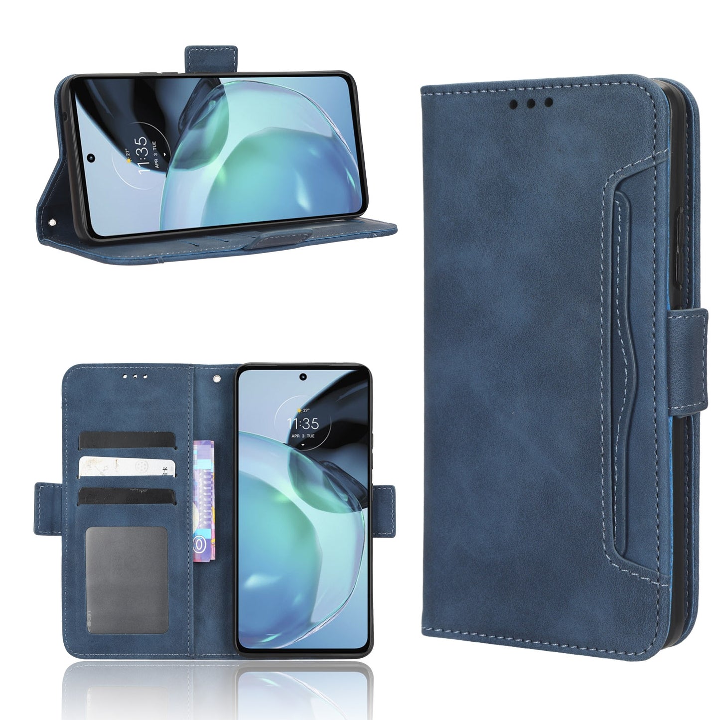Motorola Moto G72 4G Skin Feel PU Leather Wallet Phone Case with Card Slots, Cash Pocket, Magnetic Closure, Built-In Stand, Full Protection TPU Cover