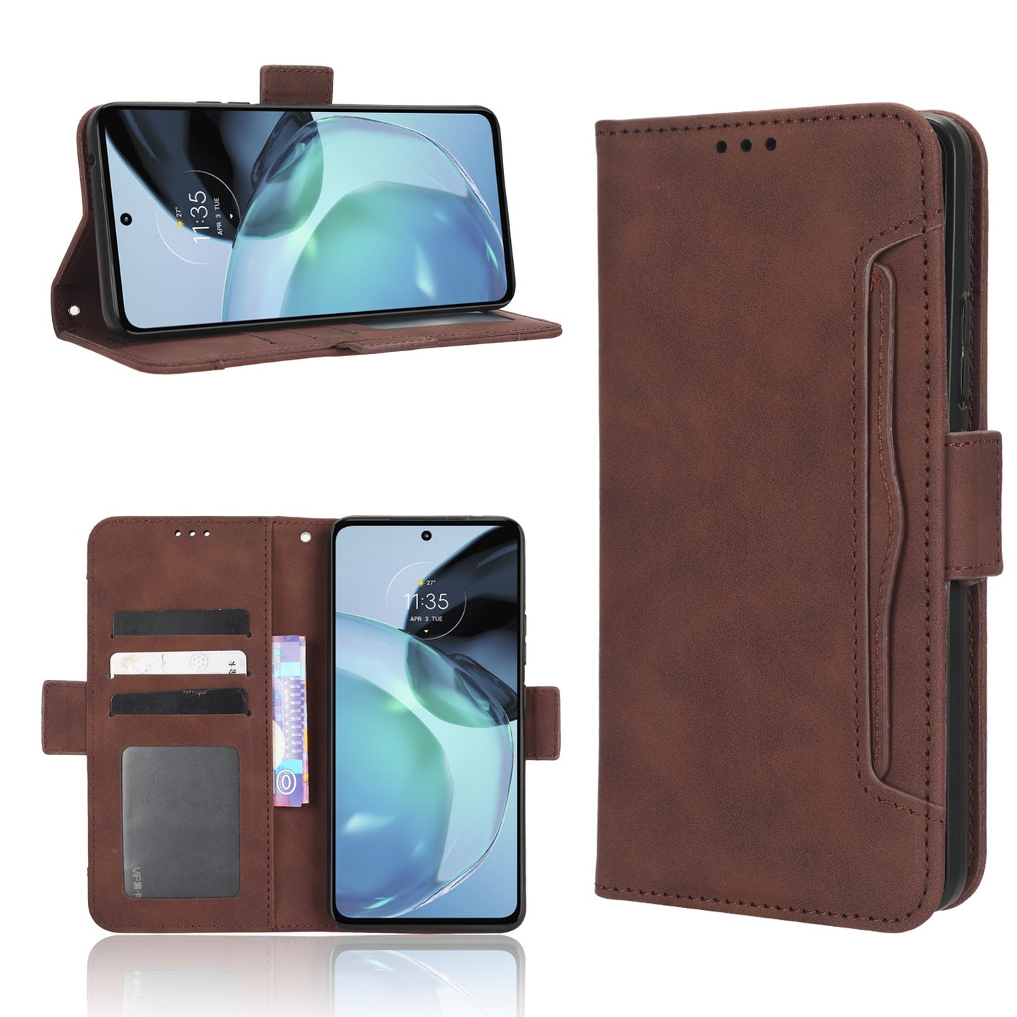 Motorola Moto G72 4G Skin Feel PU Leather Wallet Phone Case with Card Slots, Cash Pocket, Magnetic Closure, Built-In Stand, Full Protection TPU Cover