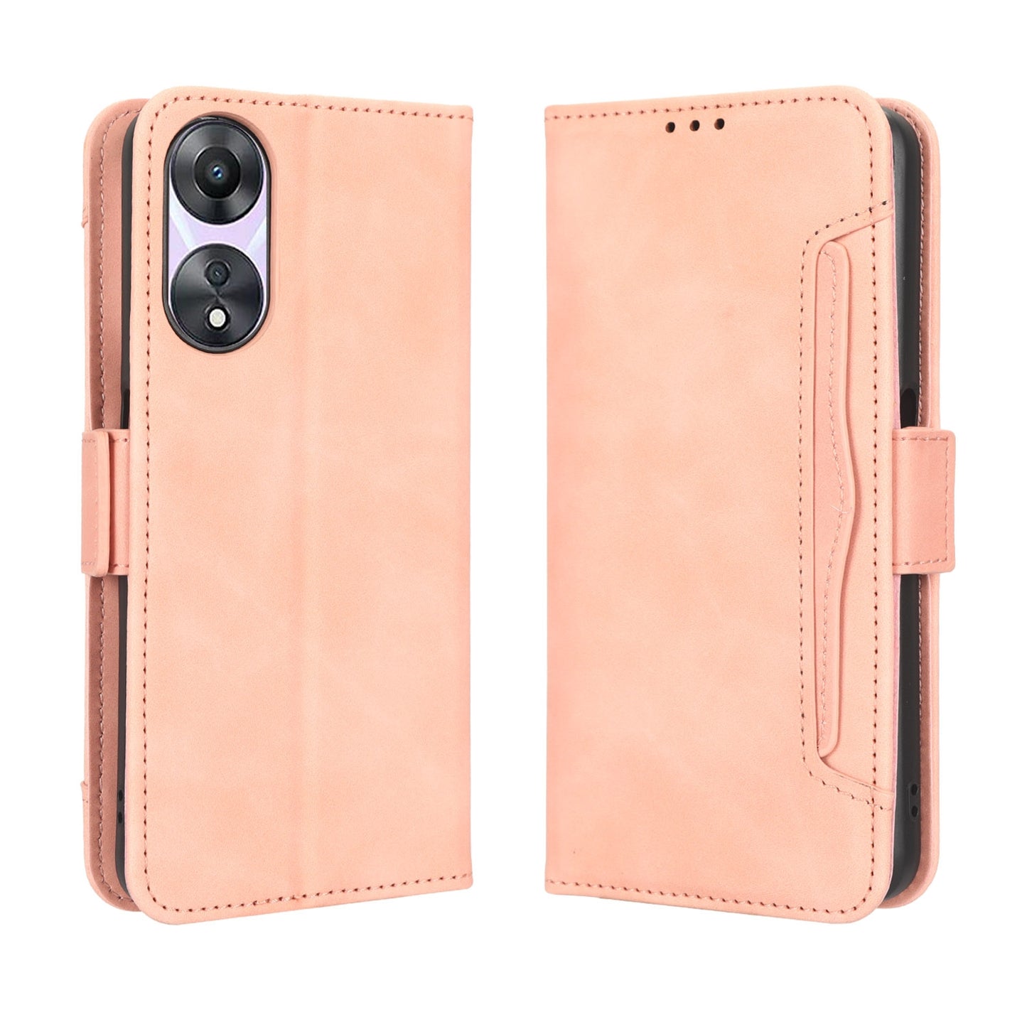 OPPO A58 5G Skin Feel PU Leather Wallet Phone Case with Card Slots, Cash Pocket, Magnetic Closure, Built-In Stand, Full Protection TPU Cover