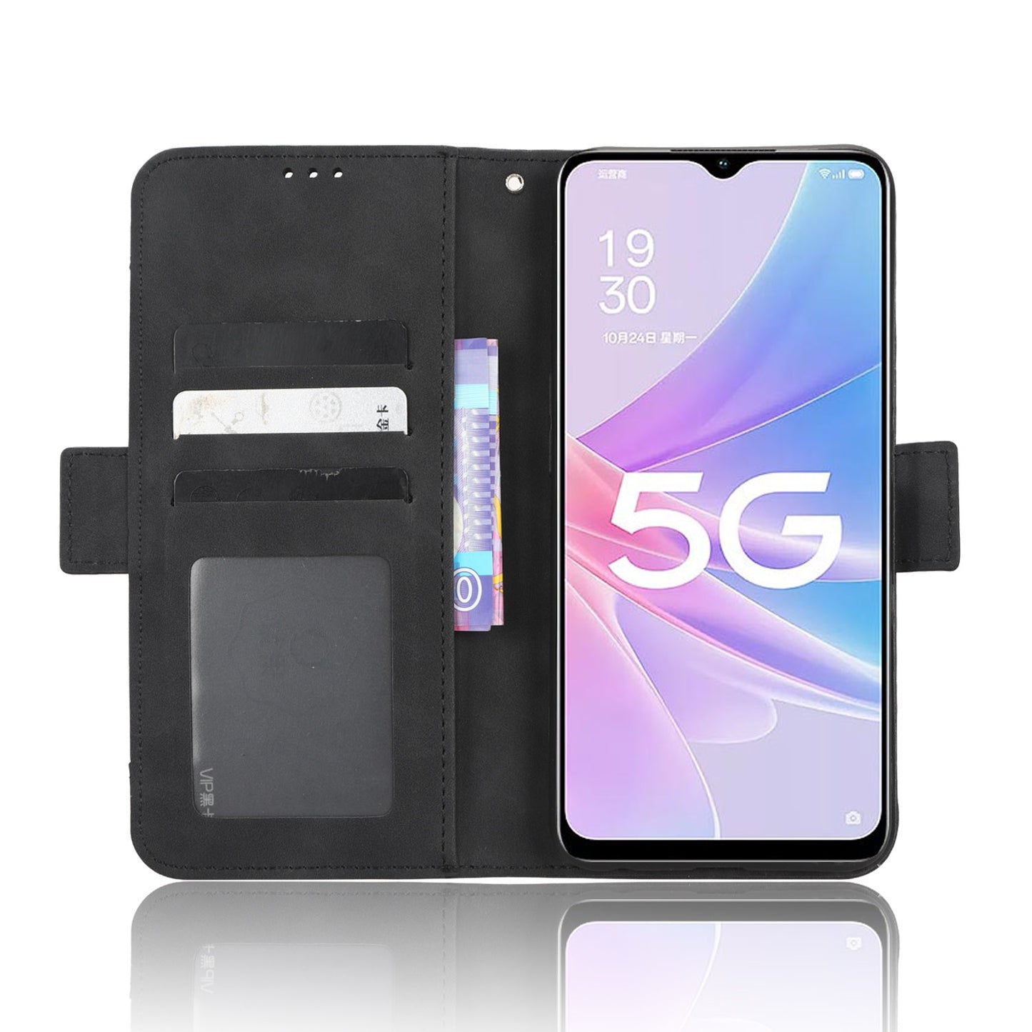 OPPO A58 5G Skin Feel PU Leather Wallet Phone Case with Card Slots, Cash Pocket, Magnetic Closure, Built-In Stand, Full Protection TPU Cover