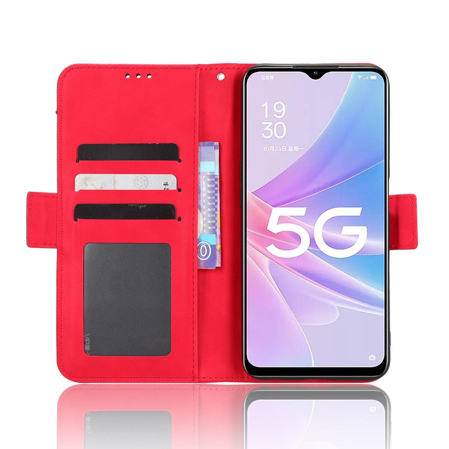 OPPO A58 5G Skin Feel PU Leather Wallet Phone Case with Card Slots, Cash Pocket, Magnetic Closure, Built-In Stand, Full Protection TPU Cover