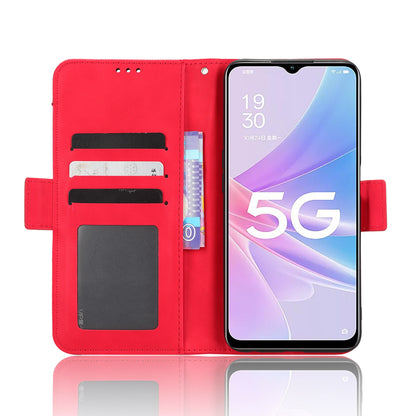 OPPO A58 5G Skin Feel PU Leather Wallet Phone Case with Card Slots, Cash Pocket, Magnetic Closure, Built-In Stand, Full Protection TPU Cover