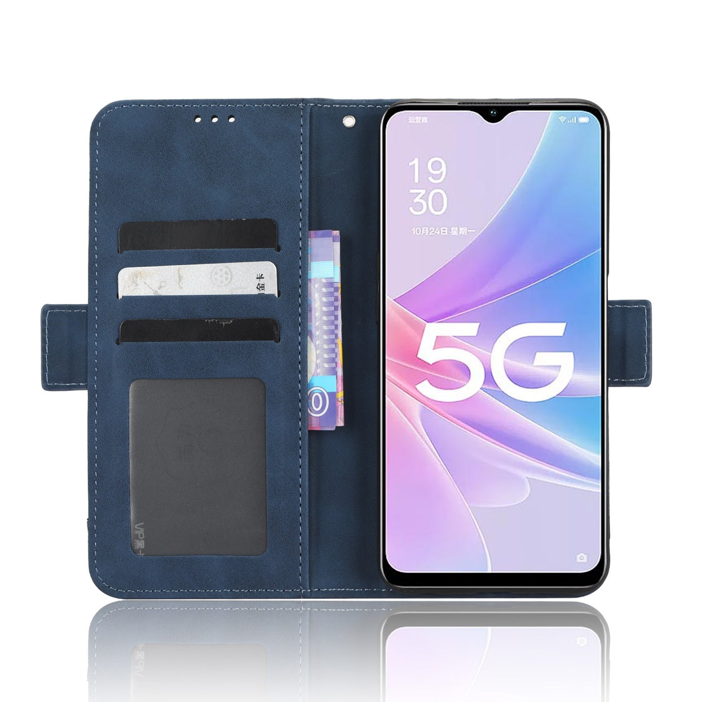 OPPO A58 5G Skin Feel PU Leather Wallet Phone Case with Card Slots, Cash Pocket, Magnetic Closure, Built-In Stand, Full Protection TPU Cover