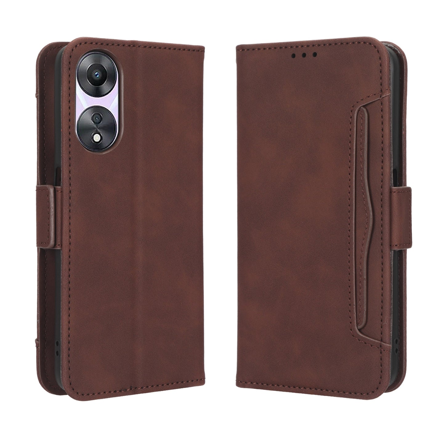 OPPO A58 5G Skin Feel PU Leather Wallet Phone Case with Card Slots, Cash Pocket, Magnetic Closure, Built-In Stand, Full Protection TPU Cover