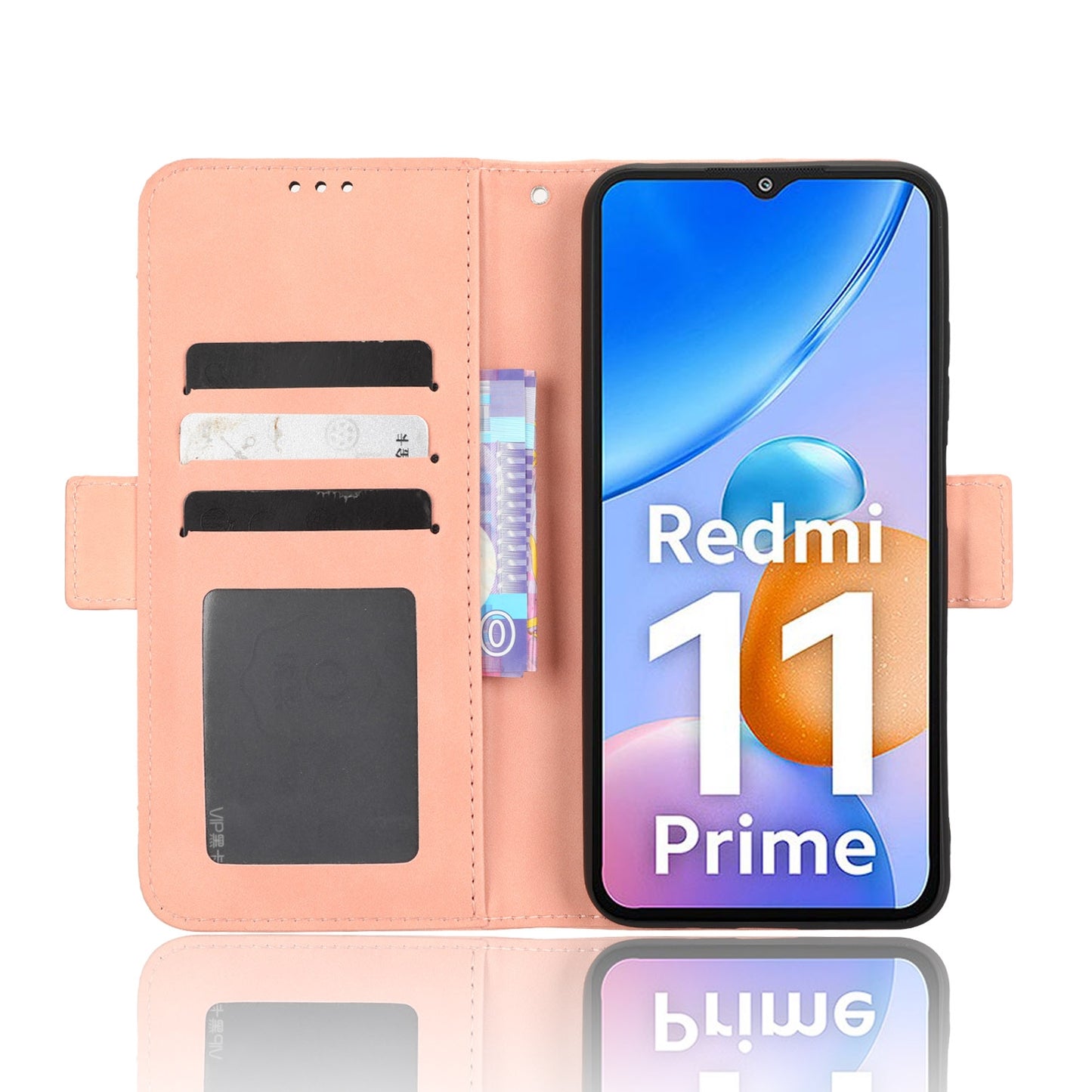 Xiaomi Redmi 11 Prime 4G Skin Feel PU Leather Wallet Phone Case with Card Slots, Cash Pocket, Magnetic Closure, Built-In Stand, Full Protection TPU Cover