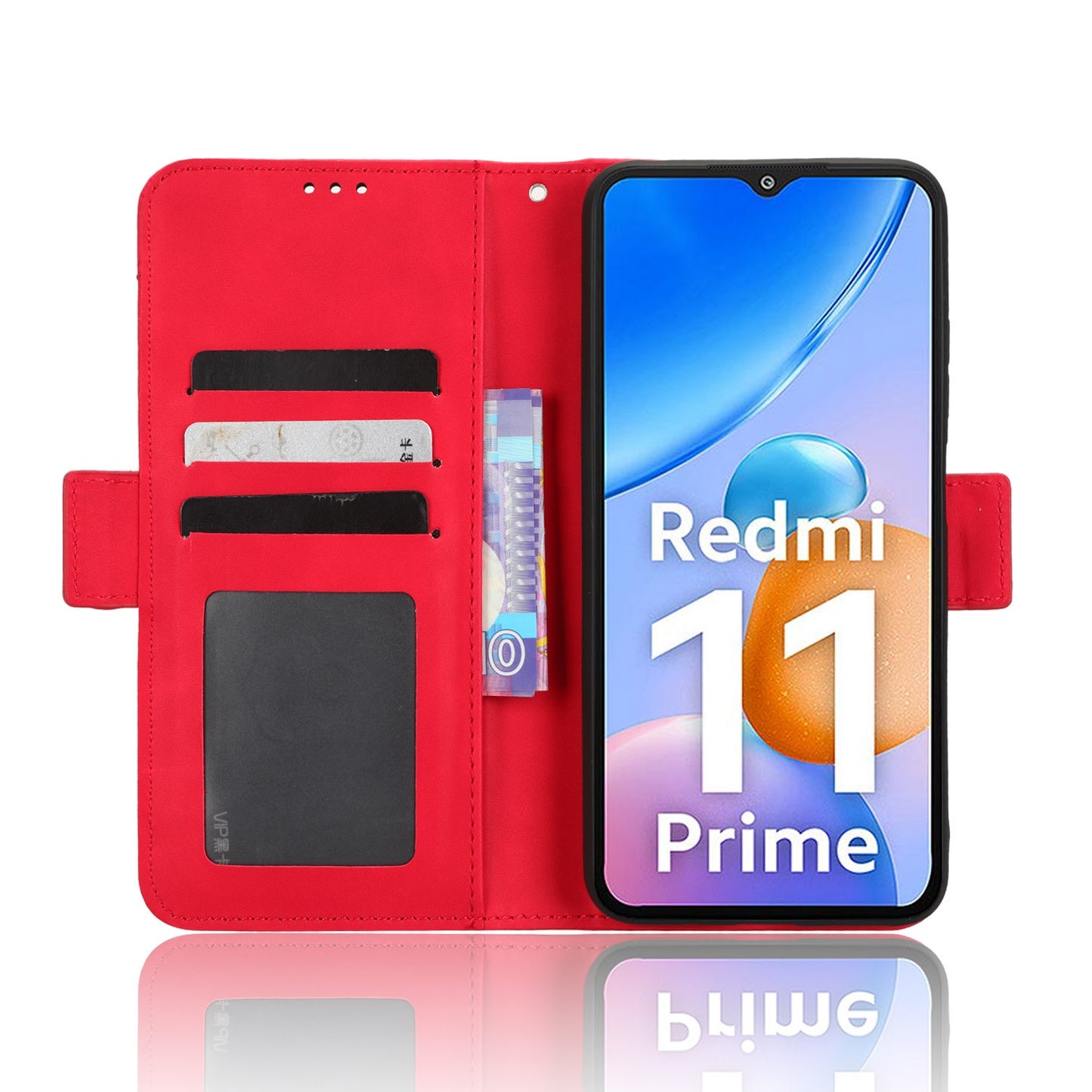 Xiaomi Redmi 11 Prime 4G Skin Feel PU Leather Wallet Phone Case with Card Slots, Cash Pocket, Magnetic Closure, Built-In Stand, Full Protection TPU Cover