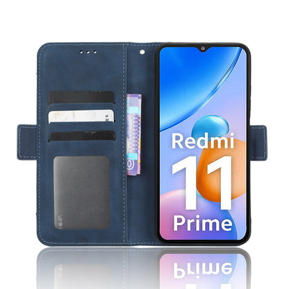 Xiaomi Redmi 11 Prime 4G Skin Feel PU Leather Wallet Phone Case with Card Slots, Cash Pocket, Magnetic Closure, Built-In Stand, Full Protection TPU Cover