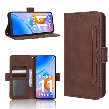 Xiaomi Redmi 11 Prime 4G Skin Feel PU Leather Wallet Phone Case with Card Slots, Cash Pocket, Magnetic Closure, Built-In Stand, Full Protection TPU Cover