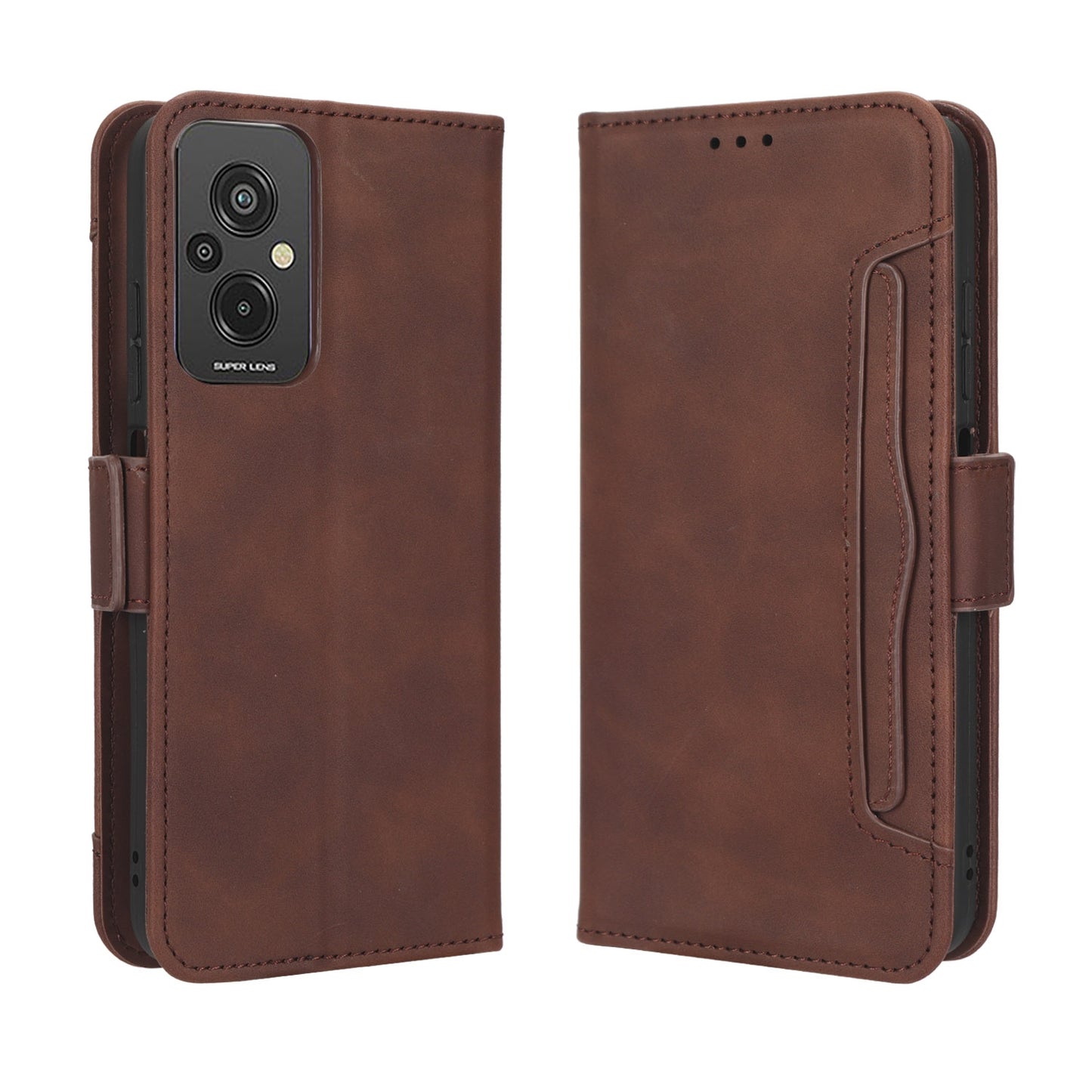 Xiaomi Redmi 11 Prime 4G Skin Feel PU Leather Wallet Phone Case with Card Slots, Cash Pocket, Magnetic Closure, Built-In Stand, Full Protection TPU Cover