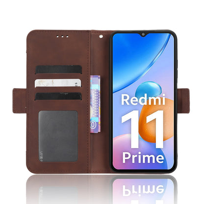 Xiaomi Redmi 11 Prime 4G Skin Feel PU Leather Wallet Phone Case with Card Slots, Cash Pocket, Magnetic Closure, Built-In Stand, Full Protection TPU Cover