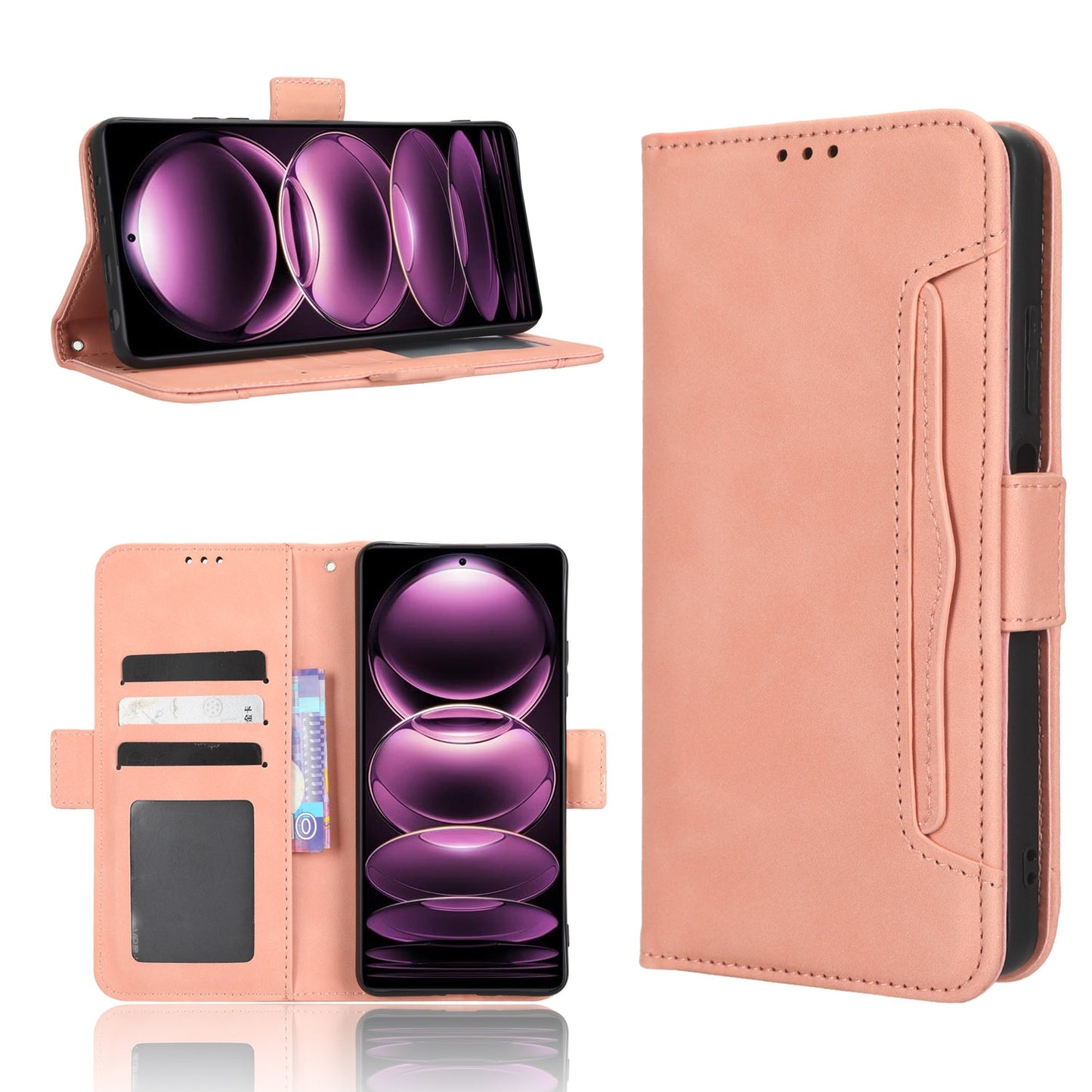 Xiaomi Redmi Note 12 Pro 5G Skin Feel PU Leather Wallet Phone Case with Card Slots, Cash Pocket, Magnetic Closure, Built-In Stand, Full Protection TPU Cover