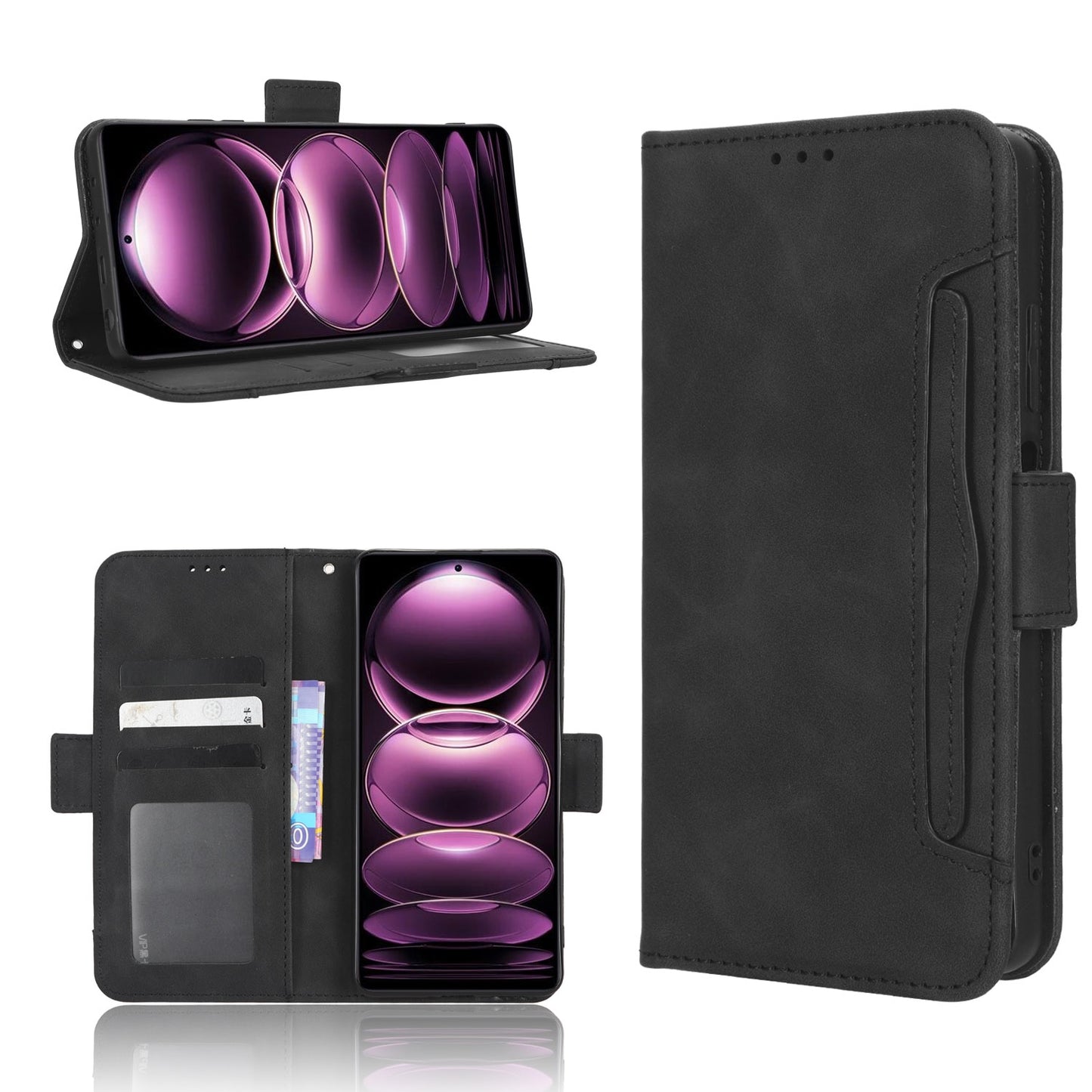 Xiaomi Redmi Note 12 Pro 5G Skin Feel PU Leather Wallet Phone Case with Card Slots, Cash Pocket, Magnetic Closure, Built-In Stand, Full Protection TPU Cover