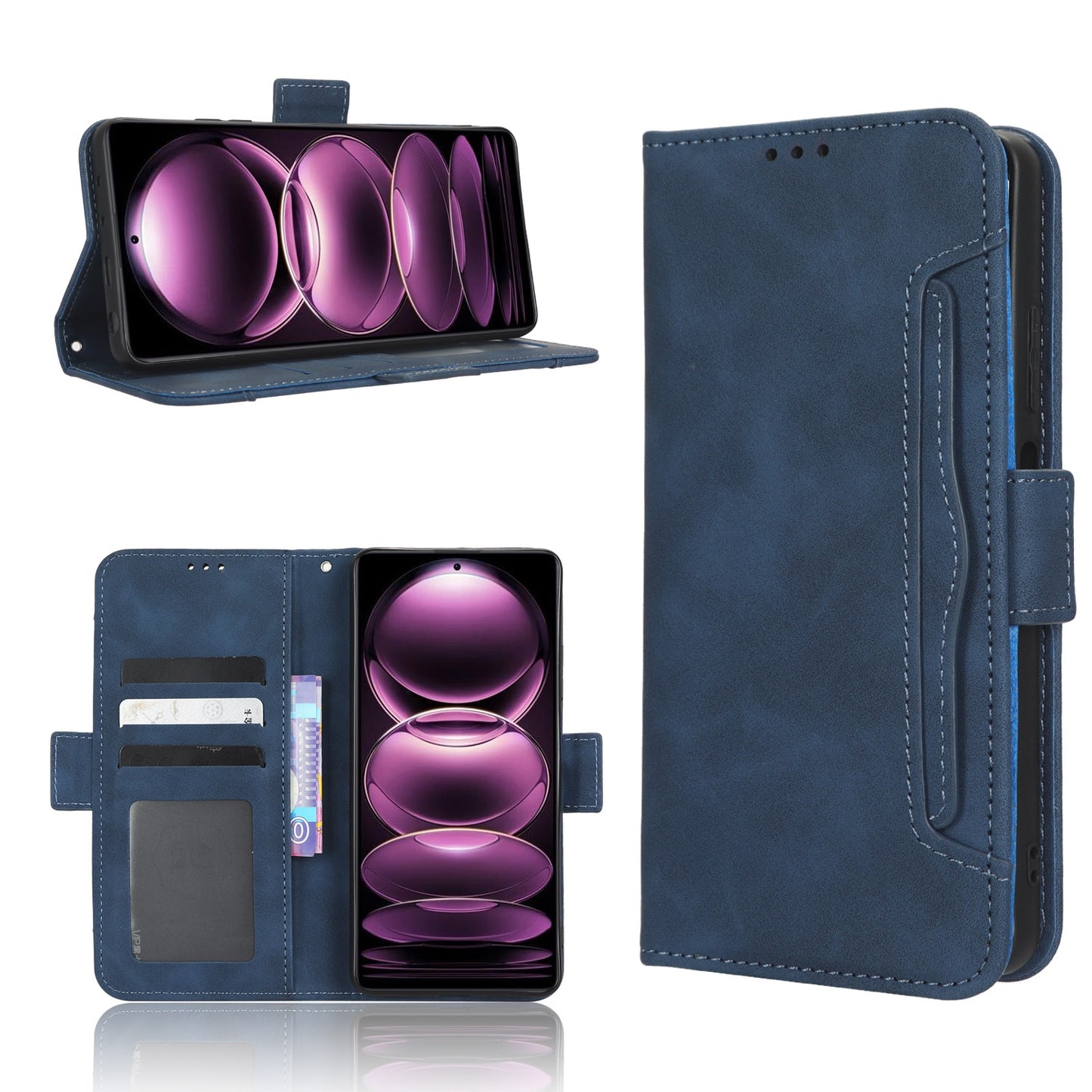 Xiaomi Redmi Note 12 Pro 5G Skin Feel PU Leather Wallet Phone Case with Card Slots, Cash Pocket, Magnetic Closure, Built-In Stand, Full Protection TPU Cover