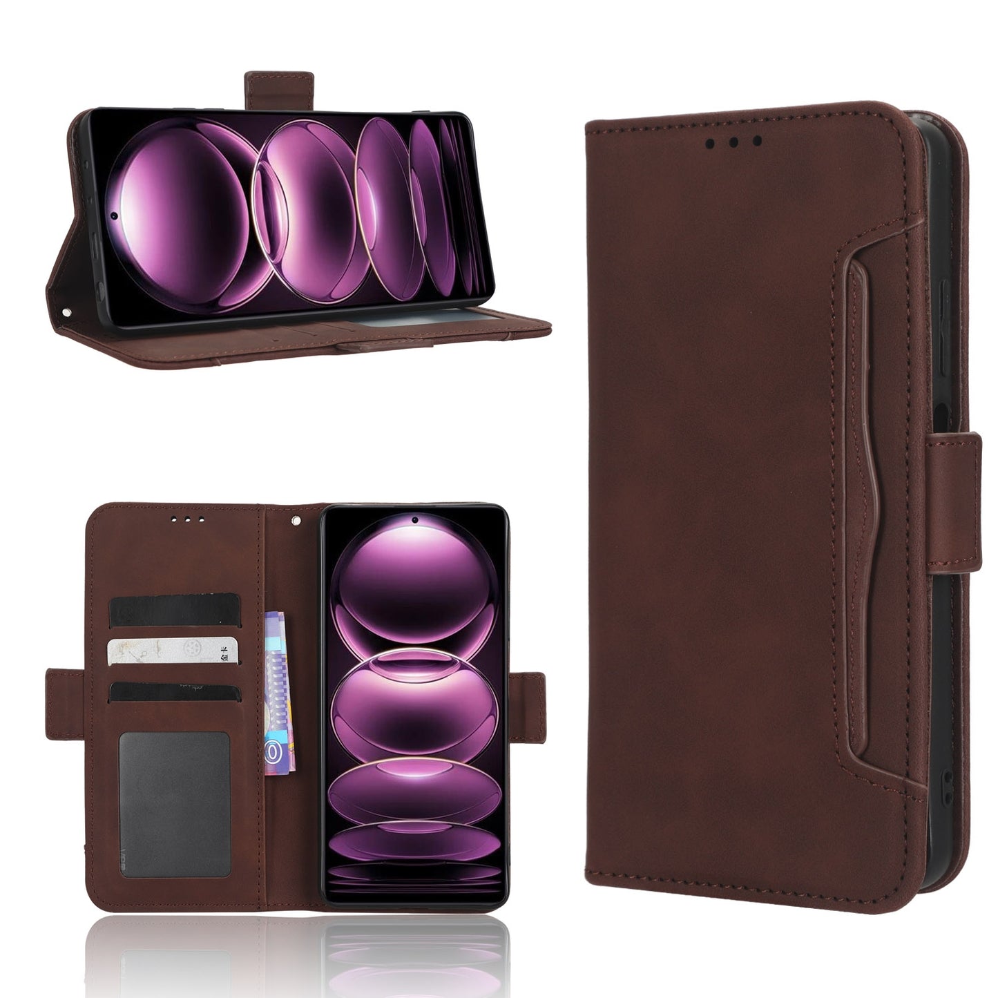 Xiaomi Redmi Note 12 Pro 5G Skin Feel PU Leather Wallet Phone Case with Card Slots, Cash Pocket, Magnetic Closure, Built-In Stand, Full Protection TPU Cover