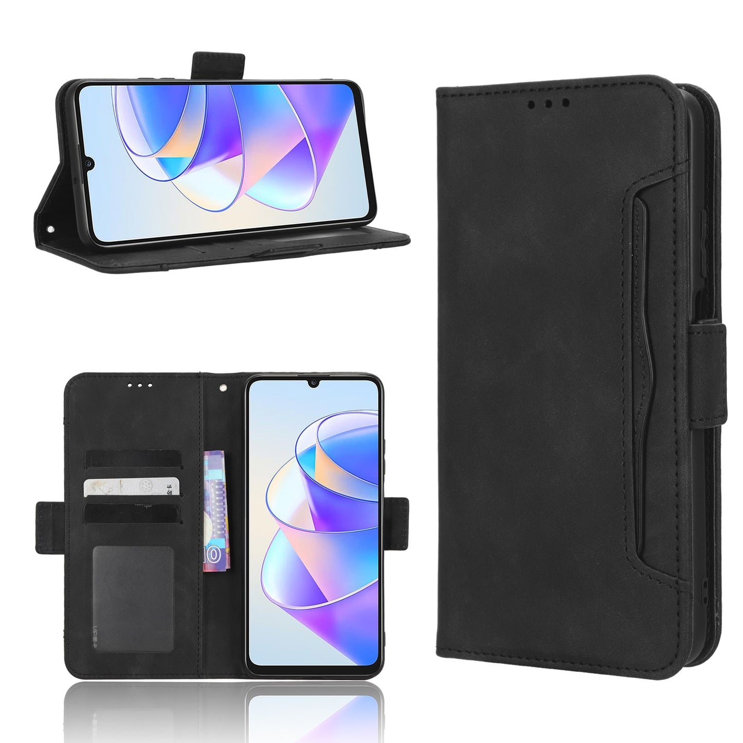 Honor Play 40 Plus Skin Feel PU Leather Wallet Phone Case with Card Slots, Cash Pocket, Magnetic Closure, Built-In Stand, Full Protection TPU Cover