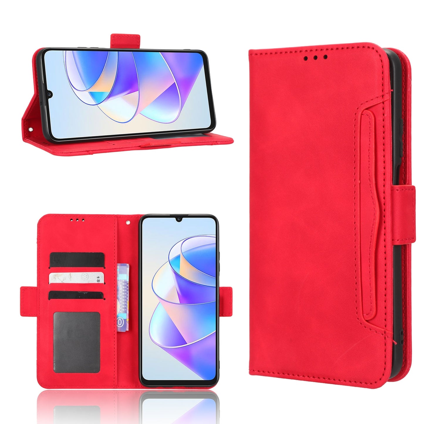 Honor Play 40 Plus Skin Feel PU Leather Wallet Phone Case with Card Slots, Cash Pocket, Magnetic Closure, Built-In Stand, Full Protection TPU Cover