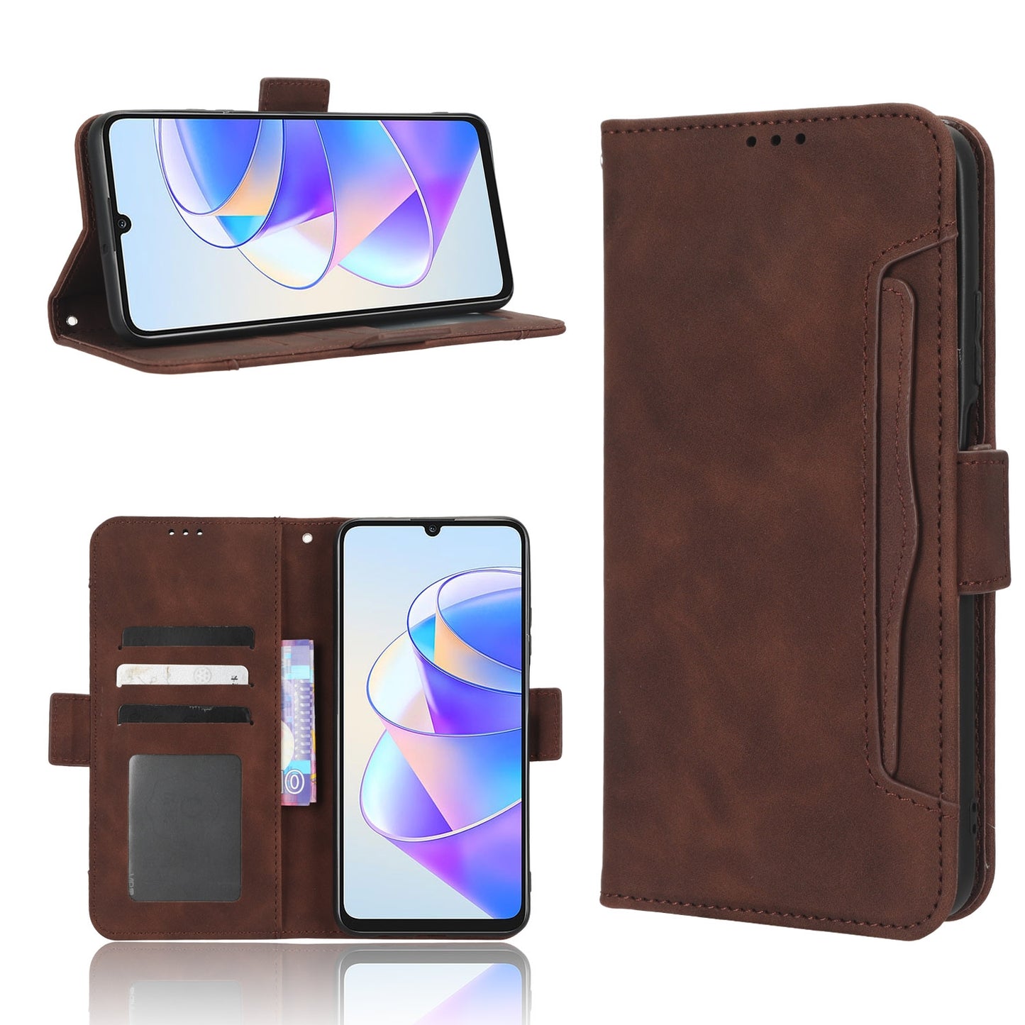 Honor Play 40 Plus Skin Feel PU Leather Wallet Phone Case with Card Slots, Cash Pocket, Magnetic Closure, Built-In Stand, Full Protection TPU Cover